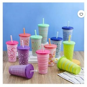 NWT Zak Designs 25 oz Color Change Tumbler 12 Pack Reusable Plastic Lids Straws